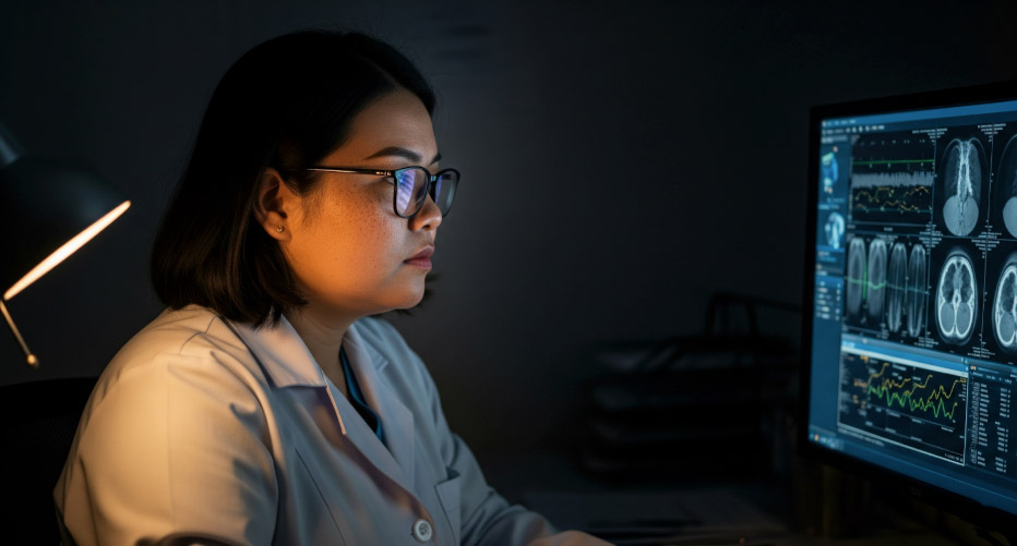 doctor staring at medical data