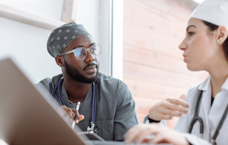 healthcare workers having a conversation