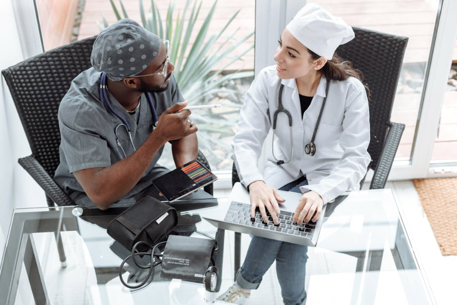 medical professionals sitting on a chair