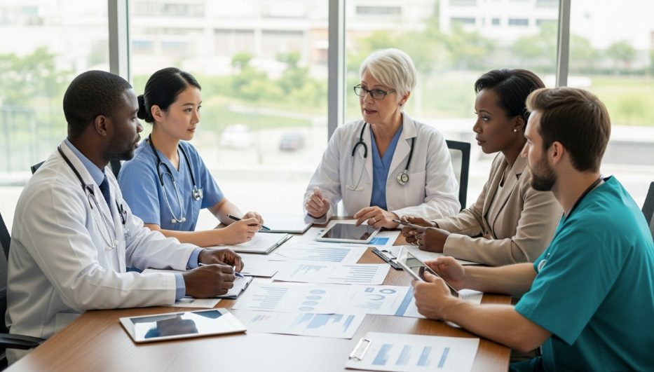 Patient 360 | What Makes Some ACOs More Successful at eCQM Reporting Than Others? team of healthcare professionals meeting